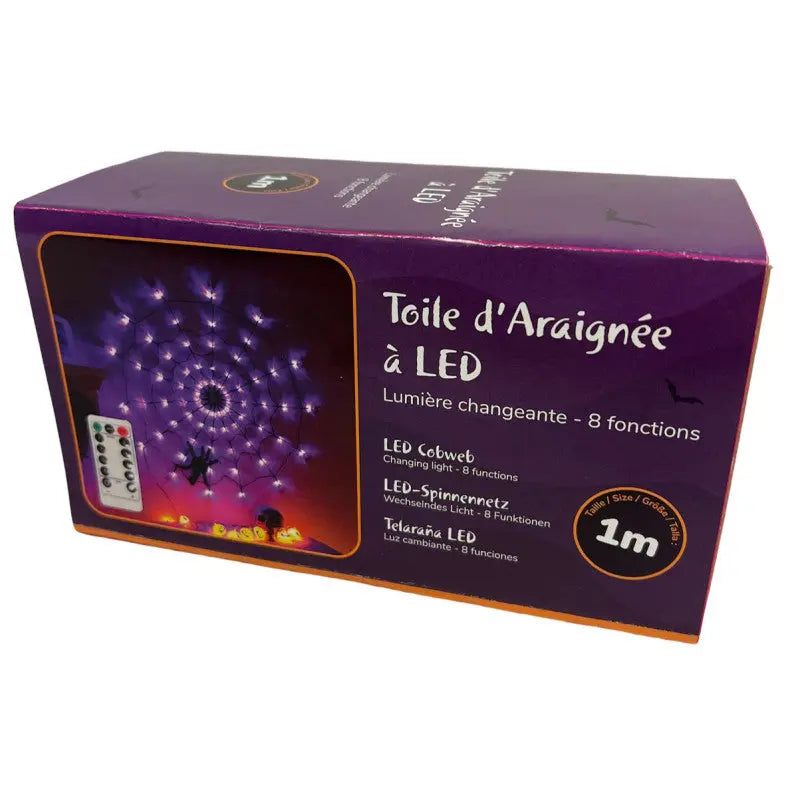 Spider Web LED 1m + 1 spider 34 cm changing light Cotillons D Alsace
