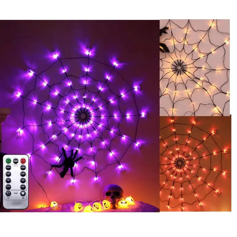 Spider Web LED 1m + 1 spider 34 cm changing light Cotillons D Alsace