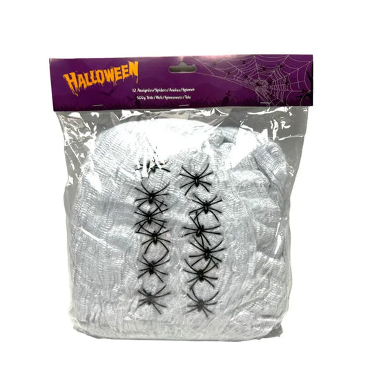 Spider web Halloween 500 gr. 12 spiders Cotillons D Alsace