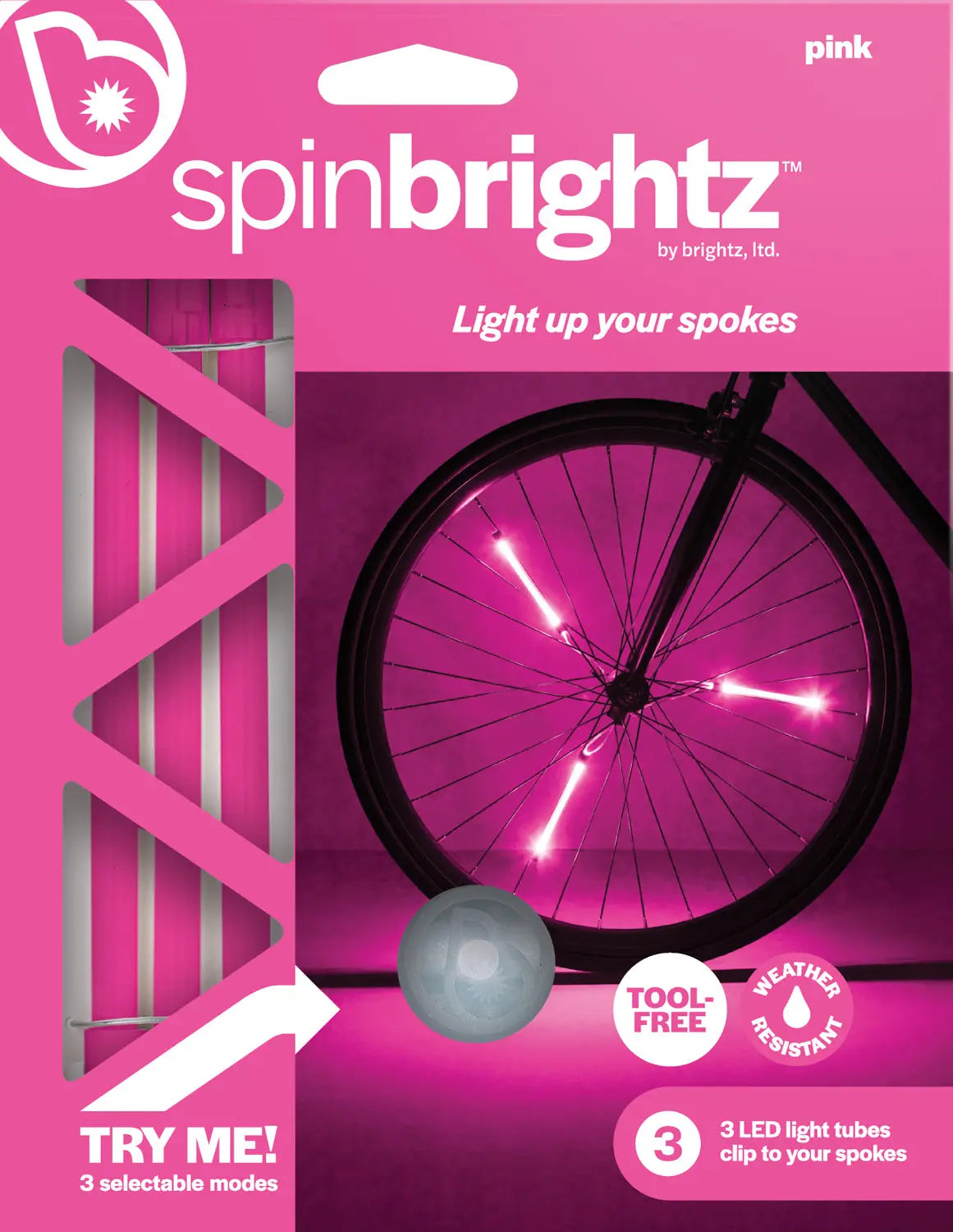 Spinbrightz Pink Led Bicycle Spoke Light Tubes Brightz