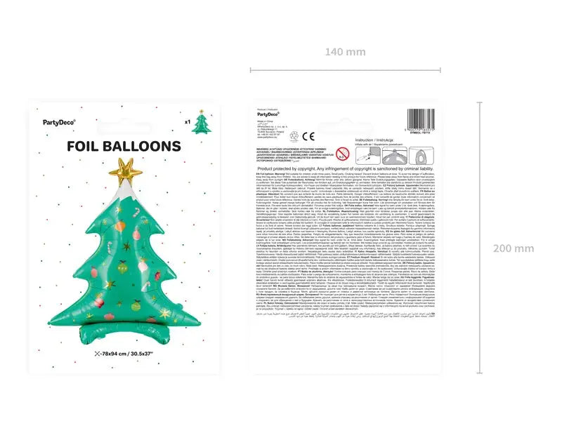 Standing foil balloon Christmas tree, 78x94cm, mix Partydeco