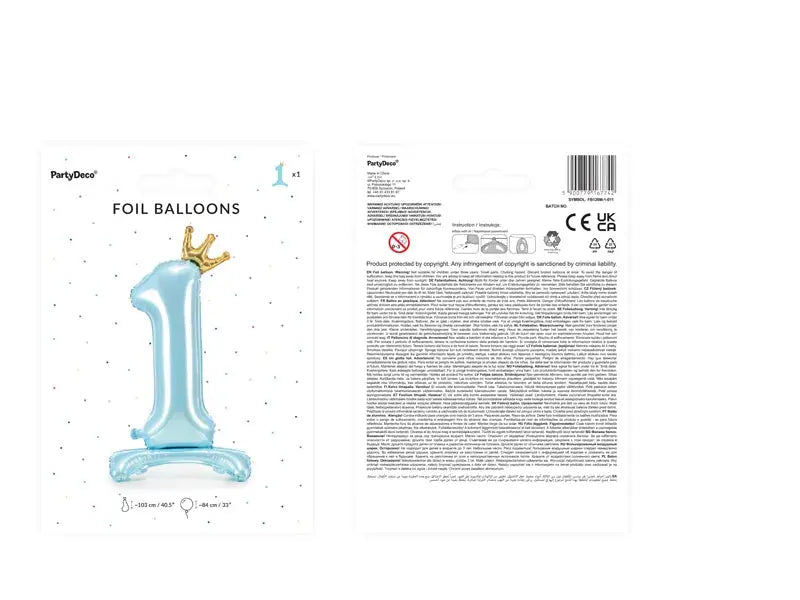 Standing foil balloon Number '' 1 '' , 84 cm, sky-blue Partydeco