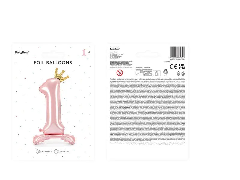 Standing foil balloon Number ''1'' , 84 cm, light pink Partydeco