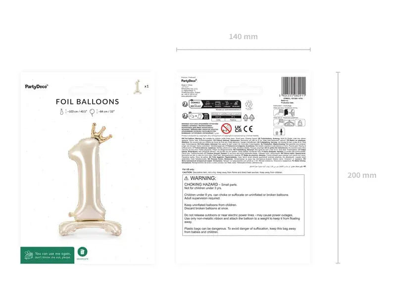 Standing foil balloon number ''1'', 84 cm, light cream Partydeco