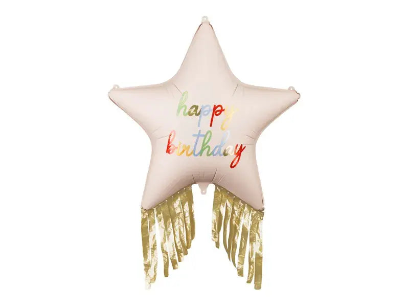 Star with tassels Happy Birthday foil balloon, 72x72 cm, mix Partydeco