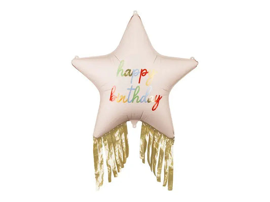 Star with tassels Happy Birthday foil balloon, 72x72 cm, mix Partydeco