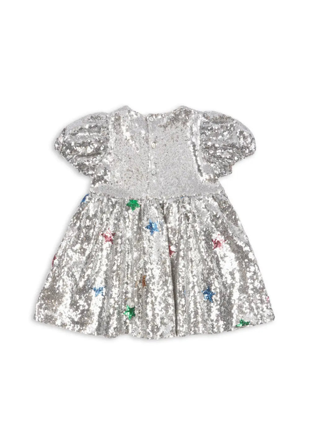 Konges Sljd | Starla Stardust Dress - Star Sequin Silver | Girl | White Konges Sljd | Starla Stardust Dress - Star Sequin Silver | Girl | White
