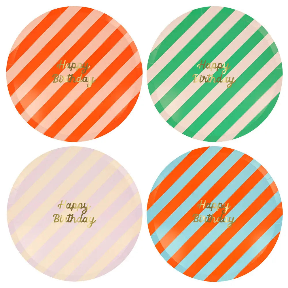 Stripe Happy Birthday Dinner Plates (x 8) Meri Meri