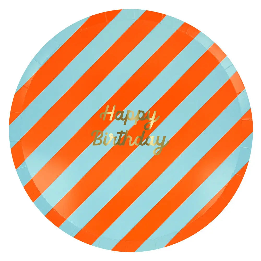 Stripe Happy Birthday Dinner Plates (x 8) Meri Meri