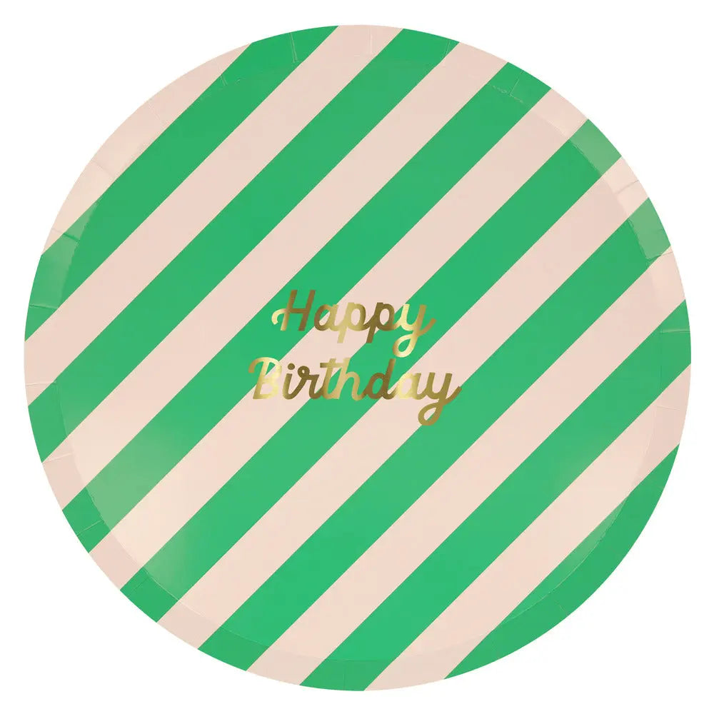 Stripe Happy Birthday Dinner Plates (x 8) Meri Meri