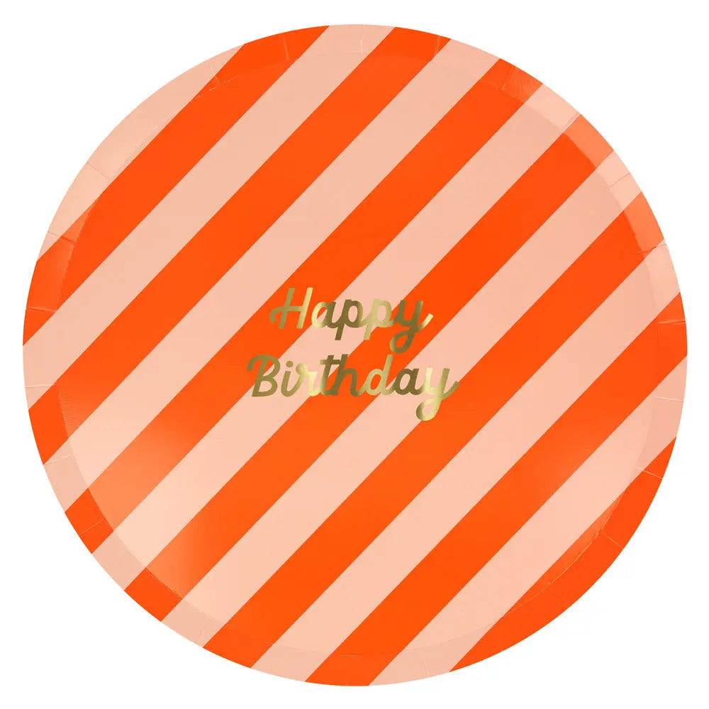 Stripe Happy Birthday Dinner Plates (x 8) Meri Meri