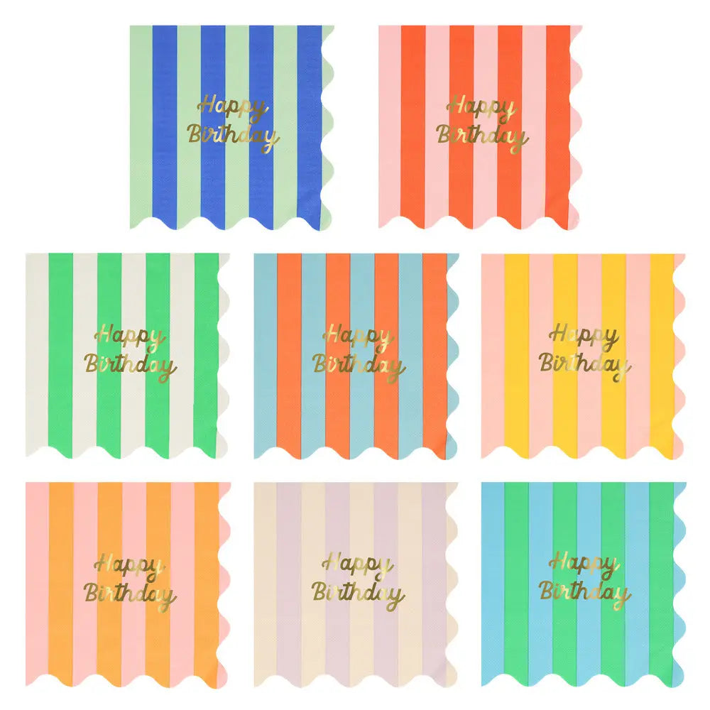 Stripe Happy Birthday Large Napkins (x 16) Meri Meri