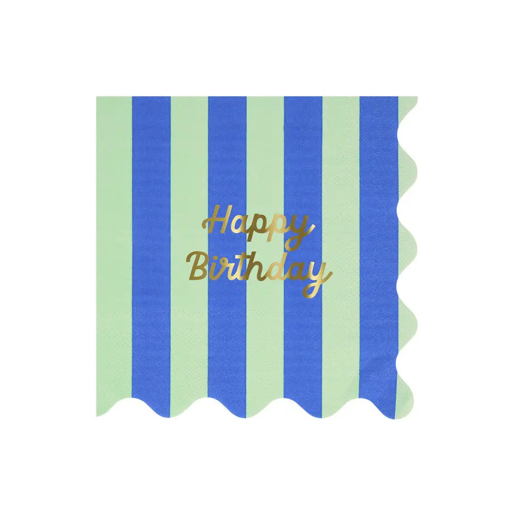 Stripe Happy Birthday Large Napkins (x 16) Meri Meri