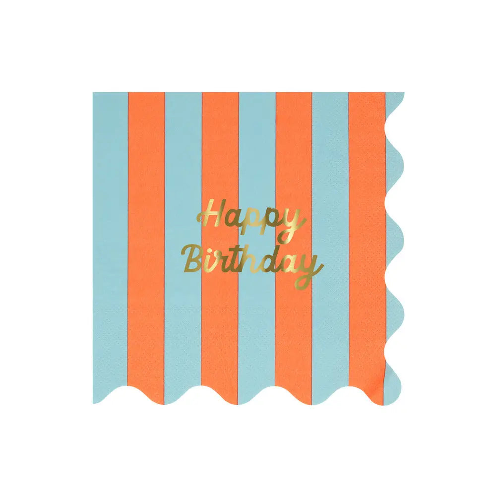 Stripe Happy Birthday Large Napkins (x 16) Meri Meri