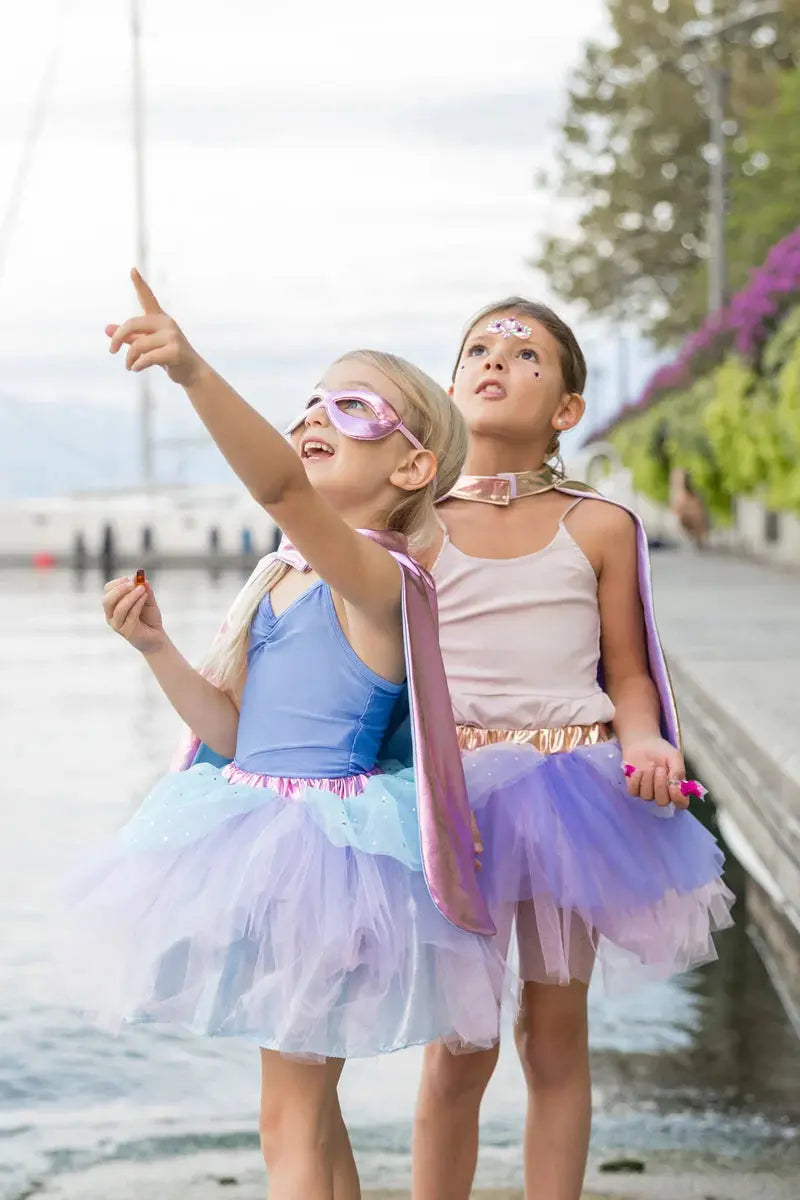 Super-duper Tutu, Cape & Mask, Metallic Pink & Light Blue 4-6 years Great Pretenders