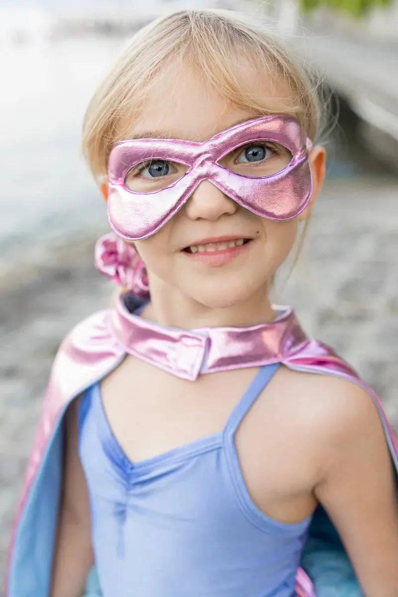 Super-duper Tutu, Cape & Mask, Metallic Pink & Light Blue 4-6 years Great Pretenders