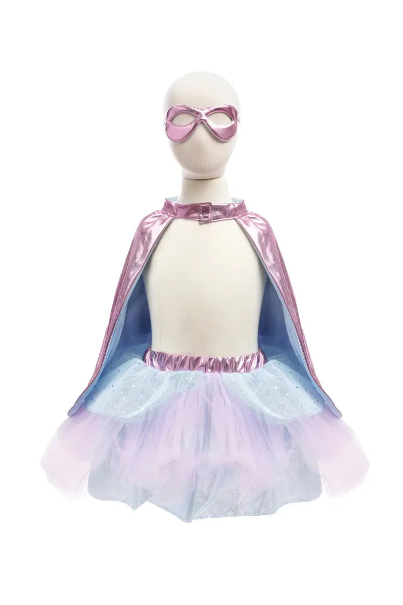 Super-duper Tutu, Cape & Mask, Metallic Pink & Light Blue 4-6 years Great Pretenders