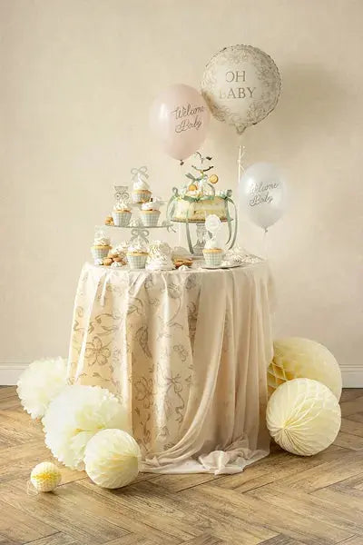 Tablecloth beige Flowers, 180x120 cm, mix Partydeco