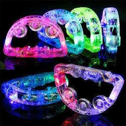 Tambourin LED 4 coloris assortis 15 x 12 x 3 cm vendu avec pile bouton Cotillons D Alsace