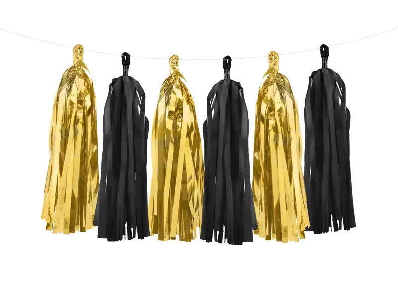 Tassel garland, mix mirror gold and black Partydeco
