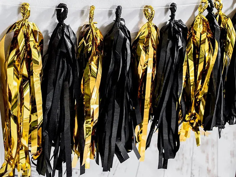 Tassel garland, mix mirror gold and black Partydeco
