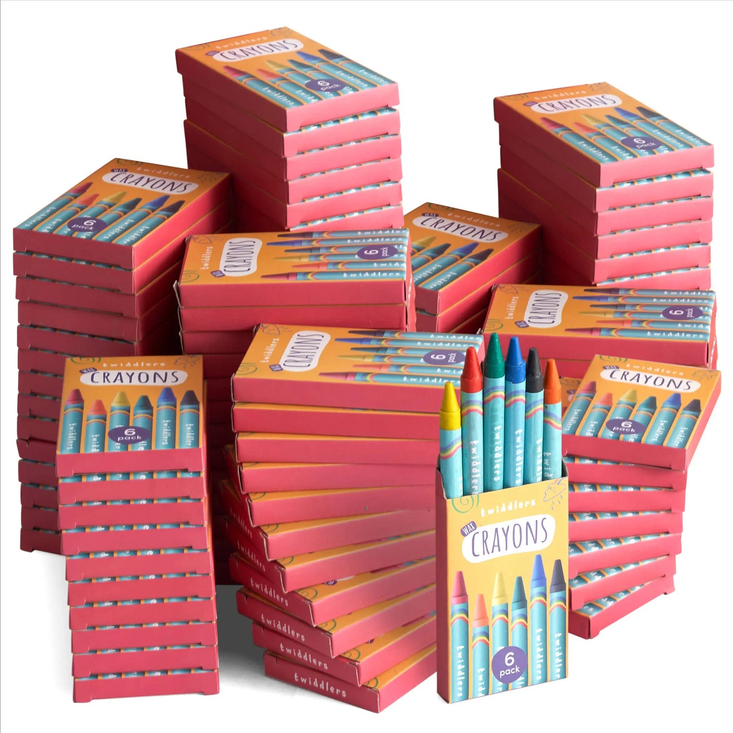The Twiddlers - 100 Boxes of Wax Crayons for Kids, 6 Crayons Per Box, 600 To The Twiddlers