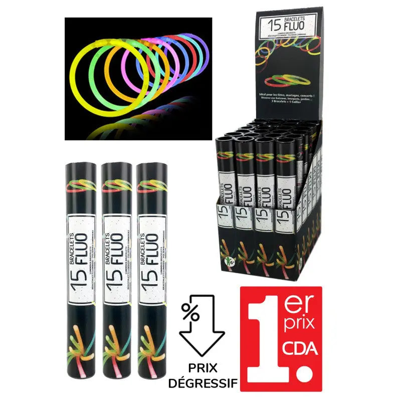 Tube 15 bracelets GLOW 5 mm x 200 mm Cotillons D Alsace