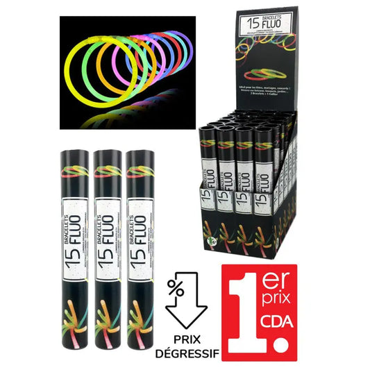 Tube 15 bracelets GLOW 5 mm x 200 mm Cotillons D Alsace