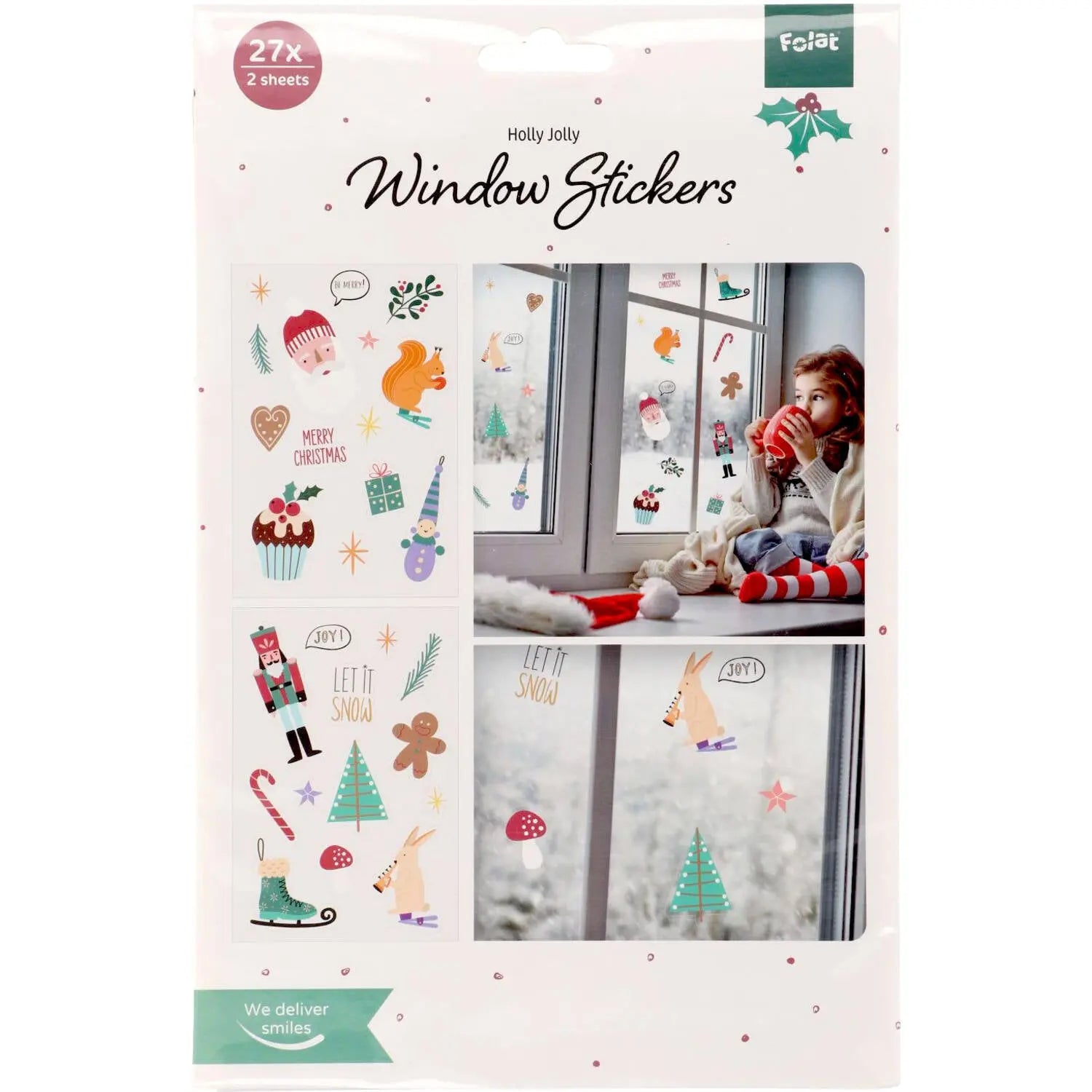 Window stickers - Christmas symbols - Holly Jolly - 27 pieces Folat
