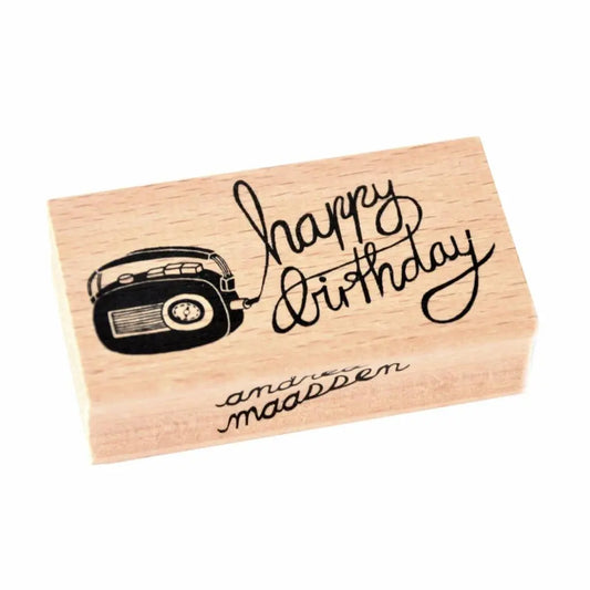 Wood radio Happy Birthday Stamp La Luna Bella