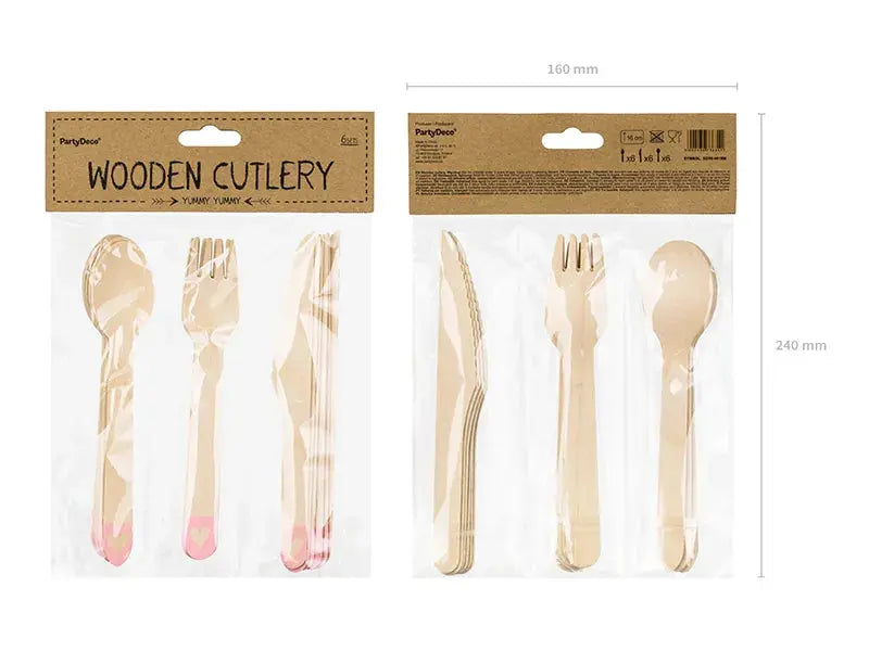Wooden Cutlery Hearts, blush pink 16cm Partydeco