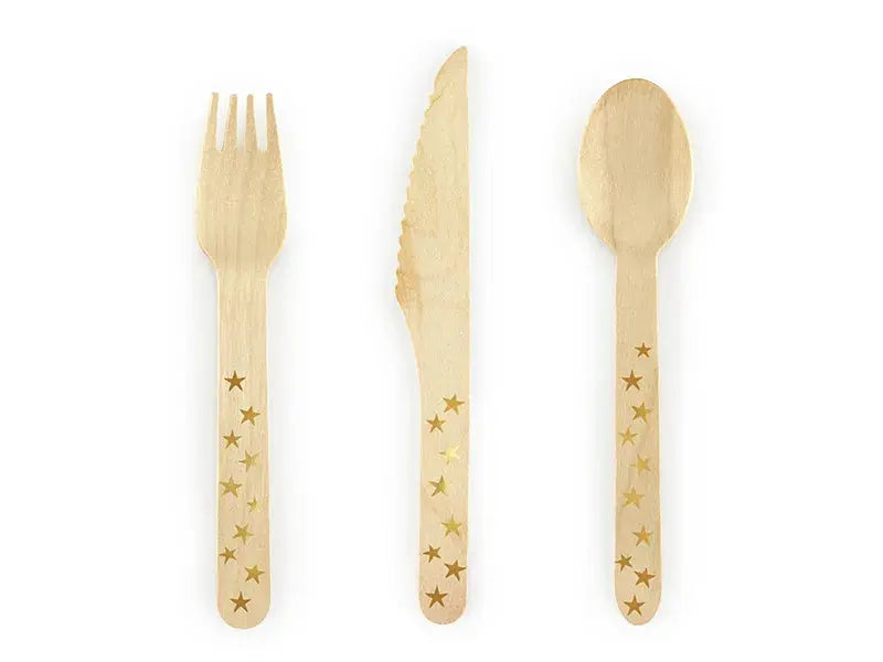Wooden Cutlery Stars, gold, 16cm Partydeco