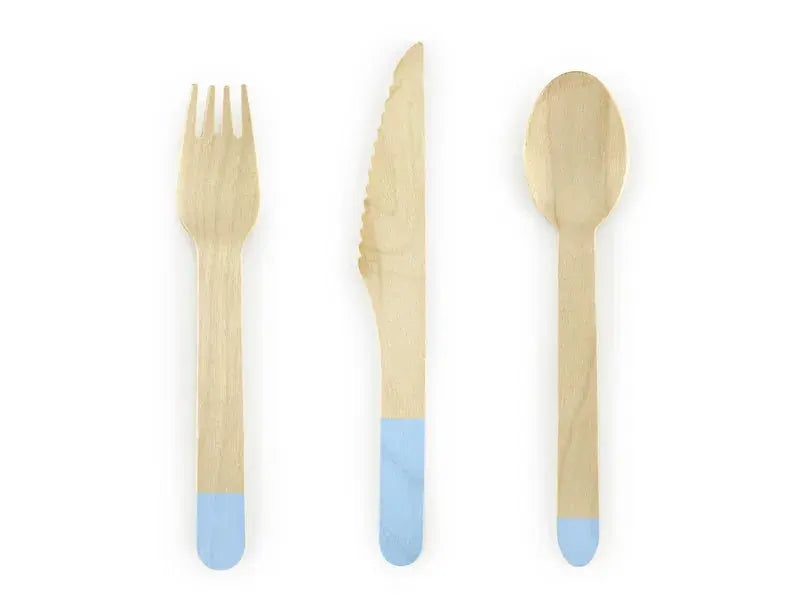 Wooden cutlery, light blue, 16cm Partydeco