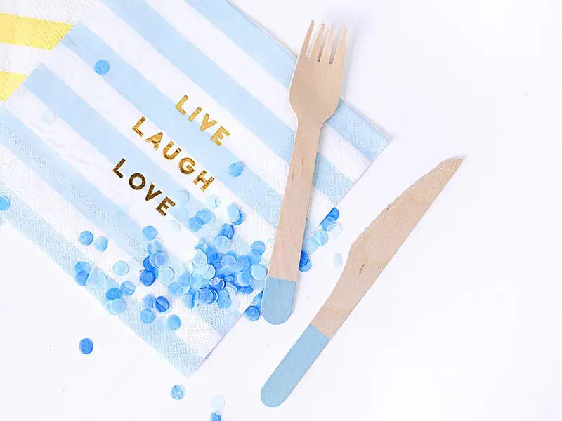 Wooden cutlery, light blue, 16cm Partydeco