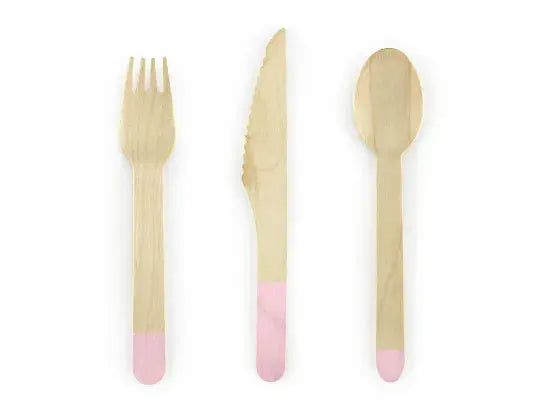 Wooden cutlery, light pink, 16cm Partydeco