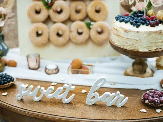 Wooden inscription Sweet bar, white, 37x10cm Partydeco