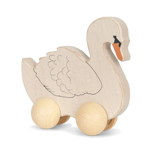 Wooden rolling swan fsc - cream off white Konges Slojd