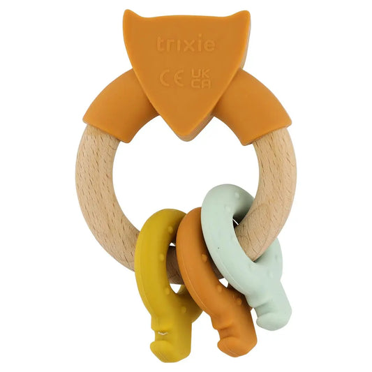 Wooden silicone activity ring - Mr. Fox Konges Slojd
