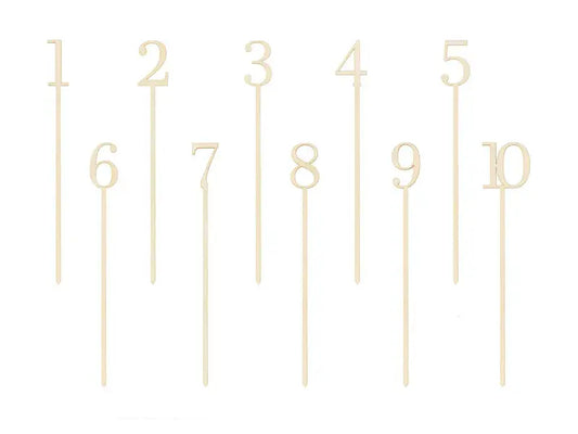 Wooden table numbers 1 - 10, 25 cm Partydeco