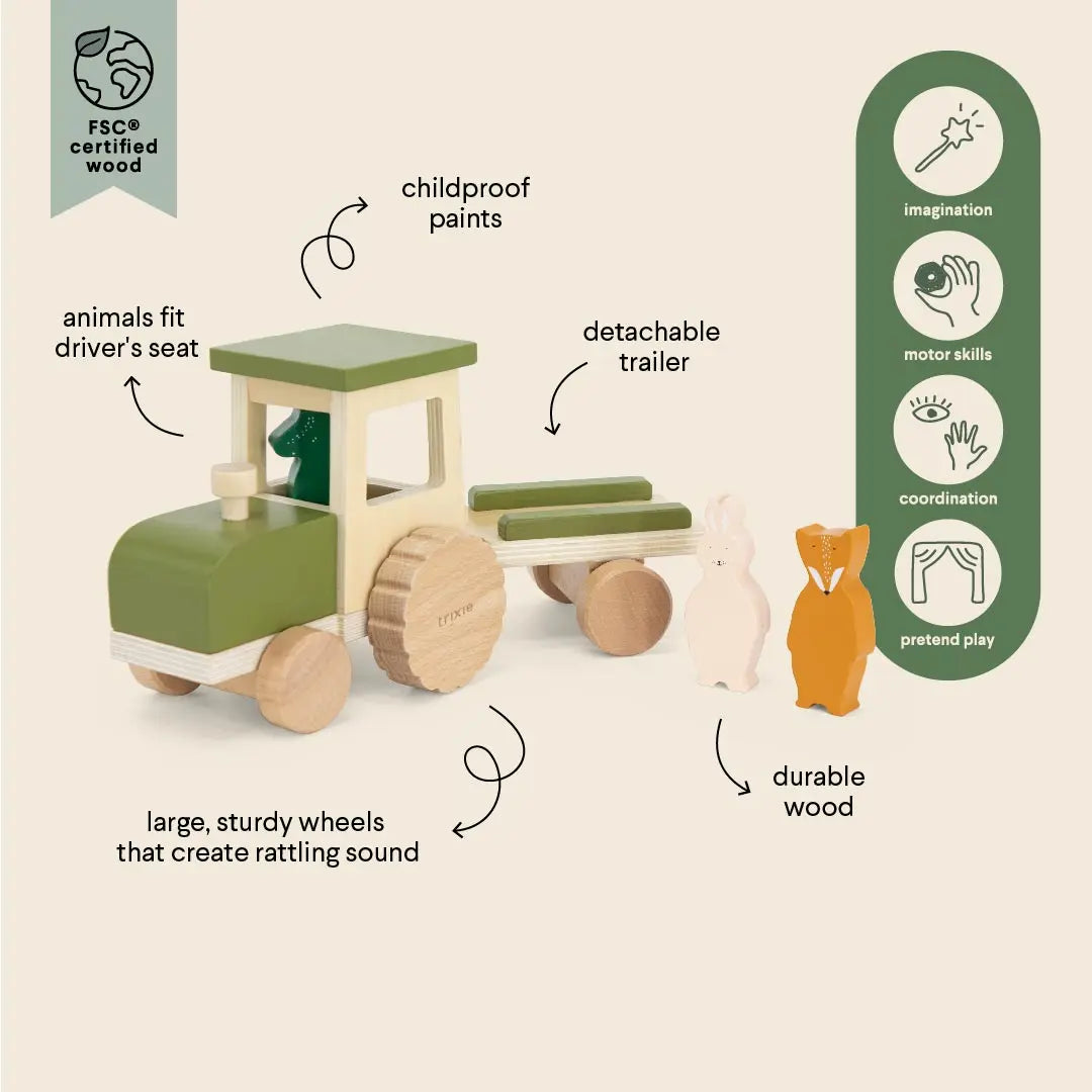 Wooden tractor with trailer Trixie