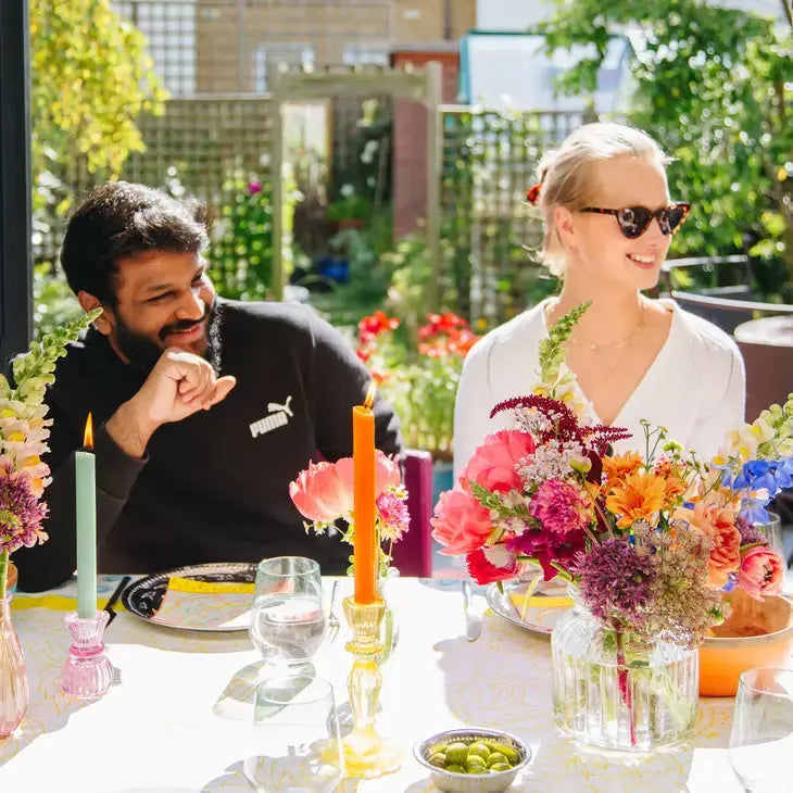 Yellow Glass Candlestick Holder - Home Décor Talking Tables