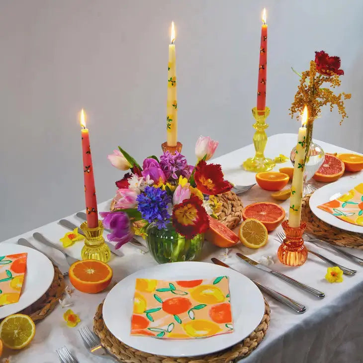 Yellow Glass Candlestick Holder - Home Décor Talking Tables