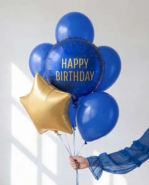 Foil balloon Happy Birthday, 35x35 cm, navy blue