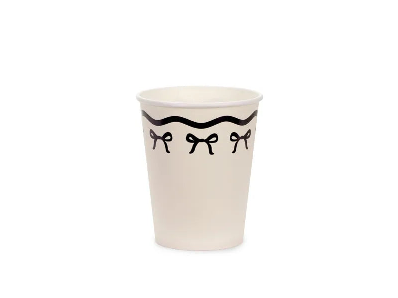 Paper cups with bows, creamy black, 220 ml