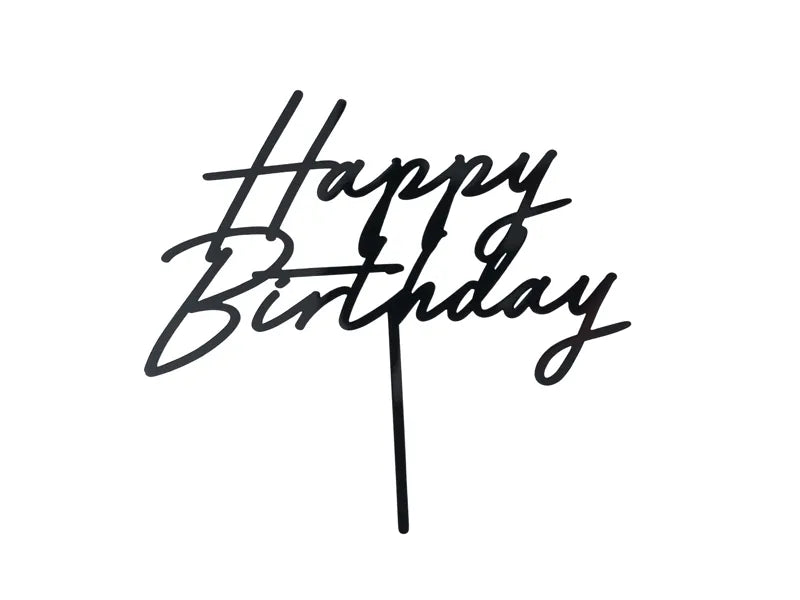 Acrylic Cake Topper Happy Birthday, Black, 16.5 cm