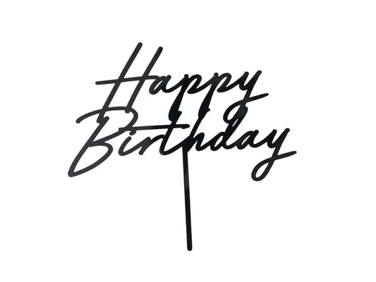 Acrylic Cake Topper Happy Birthday, Black, 16.5 cm