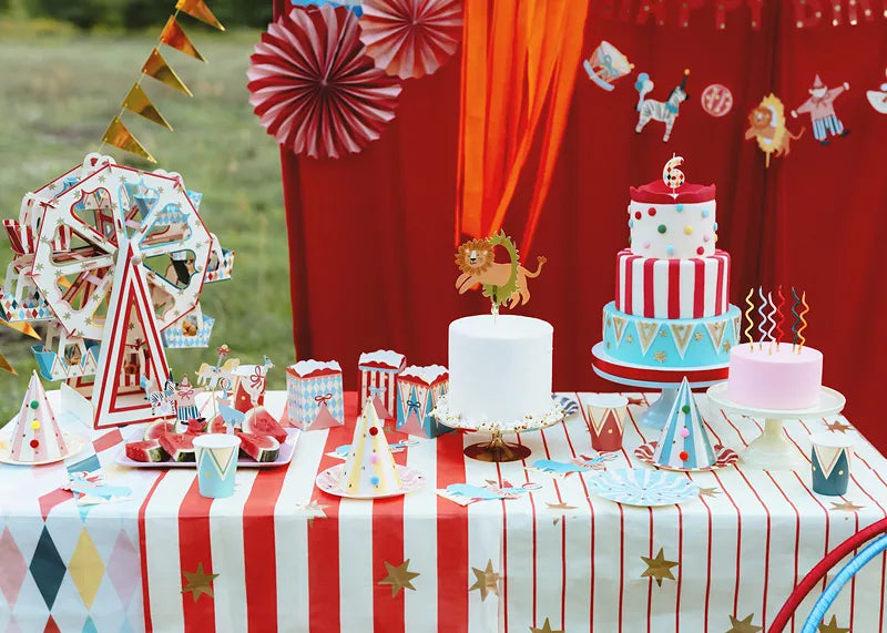 Paper tablecloth Stripes with stars, mix, 180 x 120 cm