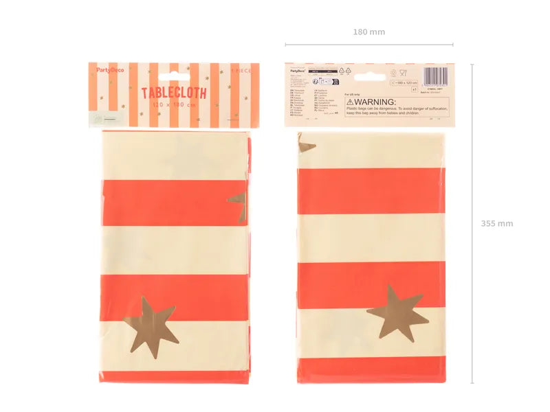 Paper tablecloth Stripes with stars, mix, 180 x 120 cm