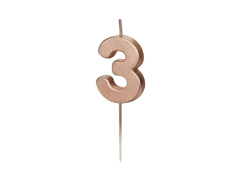 Rose Gold Number Candle – 5 cm Birthday Cake Decoration