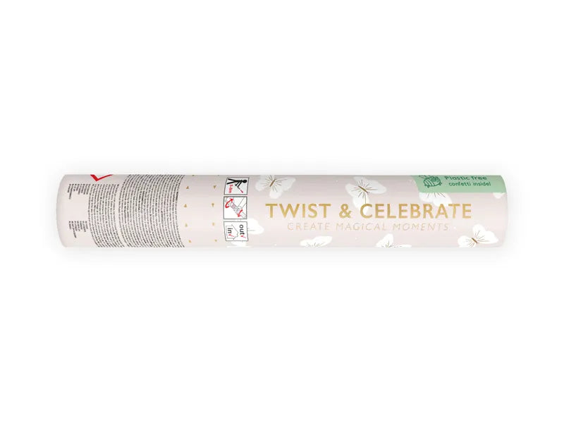 Confetti cannon, white butterflies, 20cm